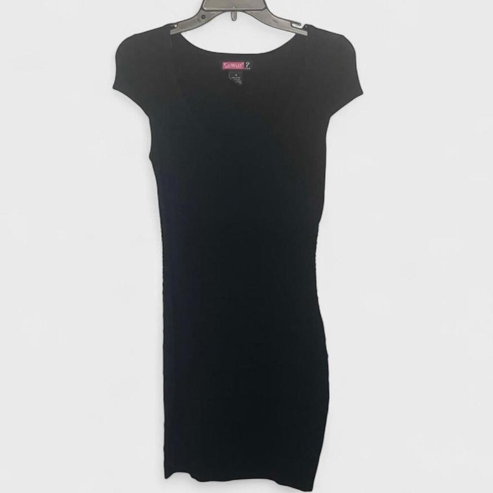 Say What? USA Black Ribbed Short Sleeve Bodycon Dress - Size M